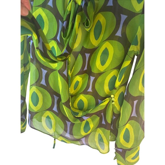 ZARA Green Wrap Small Blouse With Tie Neck & Button Details Lightweight Sheer - Picture 8 of 15